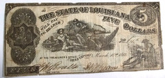 1863 $5 State of Louisiana Shreveport LA Obsolete Note Confederate States