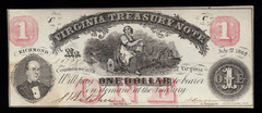 CU $1 Virginia Treasury Obsolete BankNote Confederate Currency 1862 Dollar Bill