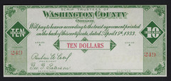 $10 Depression Scrip 1933 Washington County Oregon (OR) Hillsboro – Uncirculated