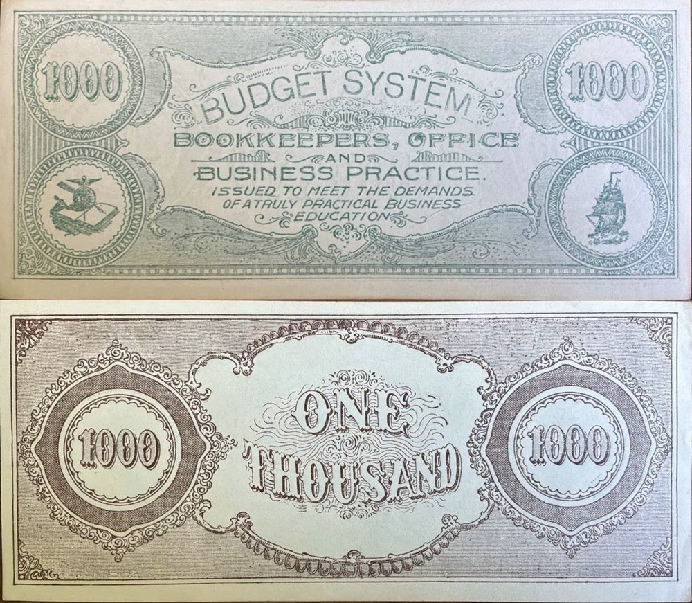 1890s $1000 Budget System Bookkeepers College Currency Educational UNC OM Stock
