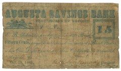 1861 Augusta Savings Bank Georgia GA 15c (L1970)