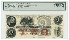 18XX Corn Exchange Bank Waupun WI $2 Obsolete Note LCG UNC 67 PPQ (66925)