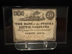 1862 SC Obsolete 20¢ Bank State South Carolina -Ship Vignette -CIVIL WAR era
