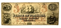 1863 State of Florida $3 Civil War Treasury Note Tallahassee FL Rare Obsolete