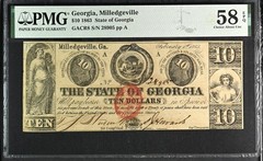 PMG 58 EPQ Feb. 1, 1863 Milledgeville, GA. State of Georgia $10 Cr. 8