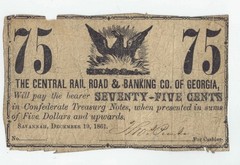 1861 Savannah CENTRAL RAILROAD AND BANKING CO OF GEORGIA 75c Obsolete Scrip