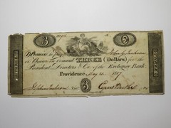 $3 1817 Providence Rhode Island Obsolete Currency Bank Note Bill Exchange Bank