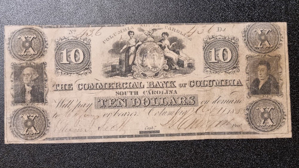 1855 Obsolete Currency $10 Ten Dollars $10 Commercial Bank of Columbia #98897