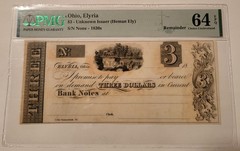 Ohio – Elyria (Heman Ely) 1830’s $3 Bank Note Remainder Ch Unc 64 EPQ PMG