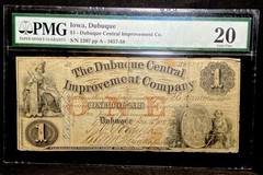 1857 IOWA Dubuque $1 Central Improvement Company Obsolete Banknote Currency, PMG