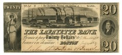 1837 Lafayette Bank Boston Massachusetts MA $20 Obsolete MA255-G28 (64924)