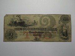 $2 1852 Boston Massachusetts MA Obsolete Currency Bank Note Bill Cochituate Bank