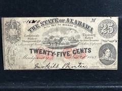 1863 25 Cents Montgomery Alabama Red 3rd Series Serial #15240 Plate M Map Tree