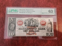 1850s-60s $10 Hagerstown Bank Maryland Obsolete Note PMG 63 EPQ