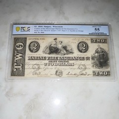 PCGS Banknote 55 About UNC 1844 Sinipee WI $2 Marine & Fire Ins Co Note