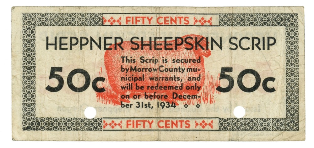 1934 Heppner Sheepskin Scrip, Heppner, Oregon 50c Depression Era Scrip (63614)