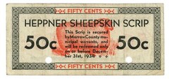 1934 Heppner Sheepskin Scrip, Heppner, Oregon 50c Depression Era Scrip (63614)