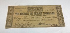 Portsmouth Virginia , $1 Merchants and mechanics savings bank, 1861 , AU