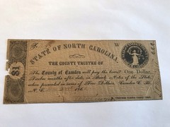A&O-1861 Camden County,North Carolina $1 Genuine CAM 150 NC-Civil War Error