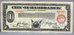 City Of Hamtramck Depression Scrip ~ $1 ~ Series C ~ 1934 ~ Paper Money Currency