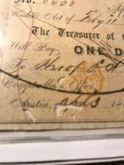 1860 Texas Treasury Warrant $1.00 Holes #18074