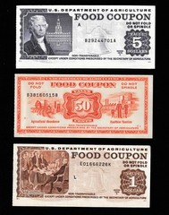 FOOD STAMP COUPON 3 COUPONS $1.00 $5.00 50c USDA AGRICULTURE scrip TOKEN UNC