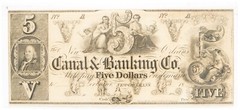 Unissued 1800s $5 New Orleans Canal & Banking Co Bank Note