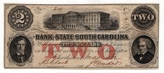 1862 $2 The Bank of the State of South Carolina Charleston, SC – VF Cancelled