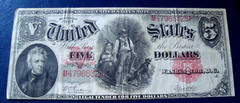 1907 united states note $5 dollars WOOD CHOPPERS VERY NICE SHAPE Andrew JACKSON