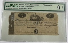 Obsolete $3 Exchange Bank, Prov., RI Counterfeit (#1308) PMG Good 6 (Net). RI129
