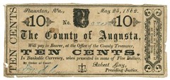 1862 County of Augusta, Staunton, Virginia 10c Obsolete Note No.38078 (62074)