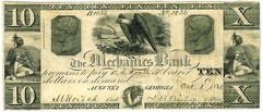 1861 THE MECHANICS BANK $10 AUGUSTA, GA OBSOLETE CURRENCY NOTE HAXBY 60-G20