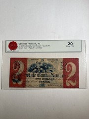 The State Bank At Newark NJ Counterfeit Serial: 4537 Jan 1862 $2 Very Fine
