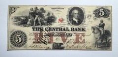 1855 $5 THE CENTRAL BANK OF TENNESSEE NASHVILLE, TN OBSOLETE CURRENCY NOTE 