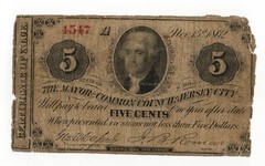 1862 The Mayor and Common Council of Jersey City, 5 Cents, Certificate of value