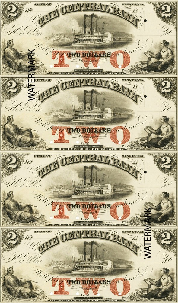 New Ulm MN – Central Bank $2-2-2-2 Sheet Obsolete Currency Sheet REPRODUCTION