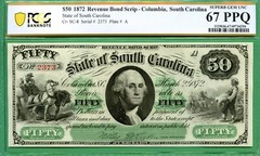 1872 $50 – SOUTH CAROLINA COLUMBIA – PCGS SUPERB GEM 67 PPQ – SEREAL # 2373