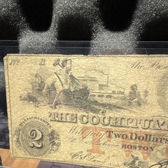 1850s $2 Obsolete Bank Note from The Cochituate Bank of Boston, Massachusetts.