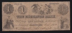 US $1 1853 Exchange Bank of Connecticut Obsolete Currency Note F-VF