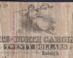1862 $20 The State of NORTH CAROLINA Note Old NC CSA Paper Money 20 Dollar Bill