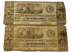Lot of 2 1835-36 Series Washington County Bank Calais ME $5 VG Paper Banknotes