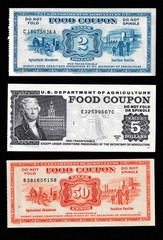 FOOD STAMP COUPON 3 COUPONS $2.00 $5.00 50c USDA AGRICULTURE scrip TOKEN UNC