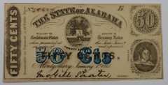 1863 ALABAMA 50 CENT FRACTIONAL NOTE CIVIL WAR NOTE, CONFEDERATE STATE AU/CU