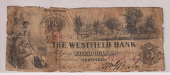 $5 1860 Westfield Massachusetts Obsolete MA Currency Bank Note Five Dollar Bill