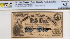 25c 1864 Treasury Note- Raliegh, North Carolina Cr-NC-150 #421 Plate#F Blue