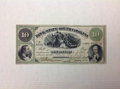 ~1861 $10 BANK OF THE STATE OF SOUTH CAROLINA – CIVIL WAR ERA NOTE