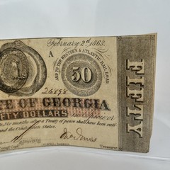 1863 $50 The State of Georgia Milledgeville Ga Obsolete Civil War Era Bank Note