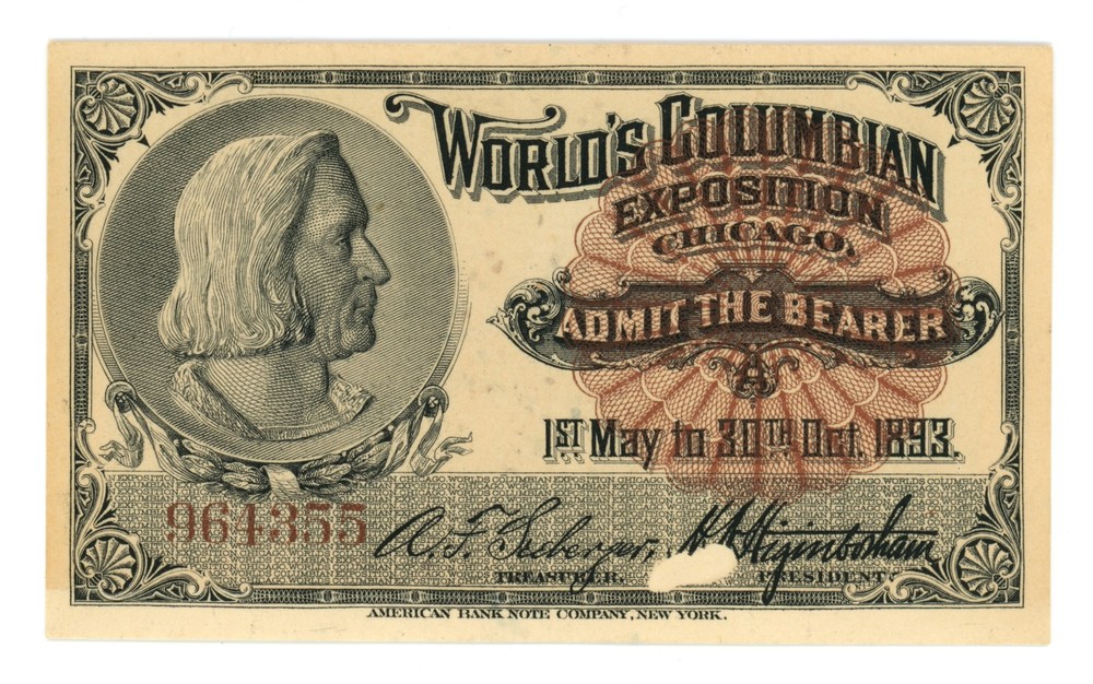 1893 Worlds Columbian Exposition ticket Chicago IL (L5075)