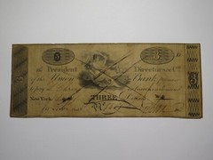$3 1819 New York City New York Obsolete Currency Bank Note Bill The Union Bank