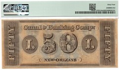 1840s $50 New Orleans Canal & Banking Co. Louisiana Obsolete – PMG 64! Gorgeous